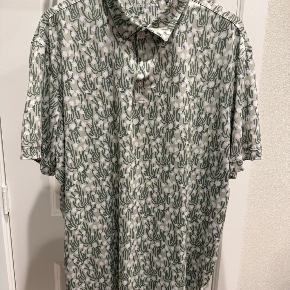 Mizzen + Main Versa Polo Green Cactus Print in X-Large Classic Fit
